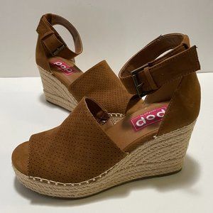 Espradrilles Sandals Pop Damera Wedge Cognac Ankle Buckle Comfort Fit 7.5 7 1/2